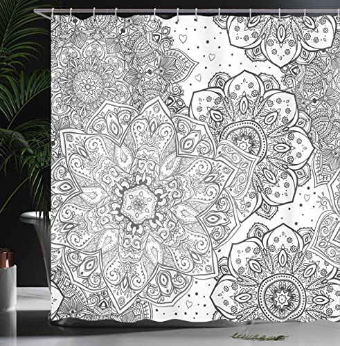 ABAKUHAUS Mandala Shower Curtain, Eastern Lace Floral Illustration with Moroccan Effects and Folkloric Feels - Image 3