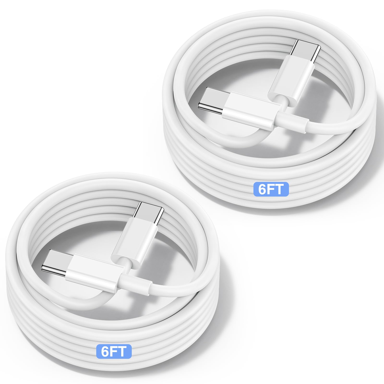 [6FT+6FT] 240W USB C to USB C Cable,iPhone 17 16 15 Fast Charging Cable,6ft Long USB-C to USBC Power Cord for iPhone 17 Air/16/15 Pro Plus Pro Max,Air/iPad 12.9/11(White)