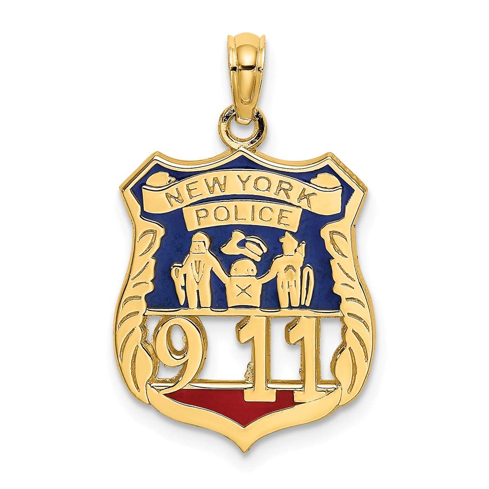14k Yellow Gold Red Blue Enamel New York Police 911 Badge Charm Necklace Pendant Career Professional Polouse Fine Jewelry For Women Gifts For Her