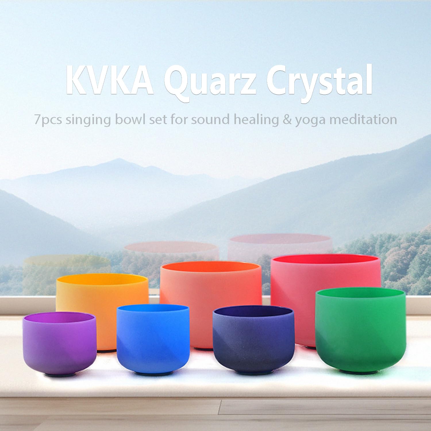 KVKA Kristall-Klangschalen Set, 6-12 inch 432Hz Farbiger Quarz Chakra Sound Healing Klangschalen für Yoga Meditation Entspannung Stressabbau mit Tragetasche