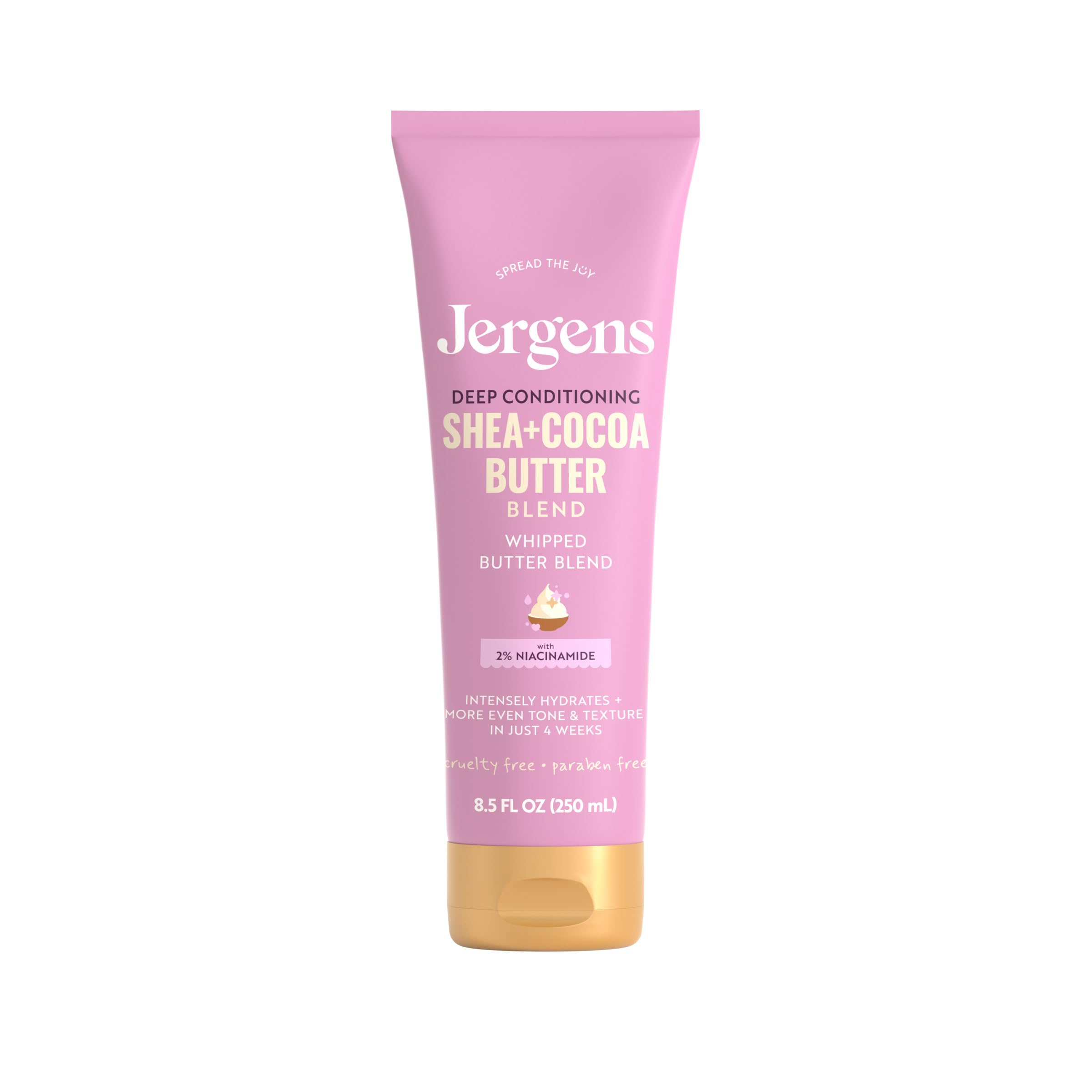 Jergens Shea & Cocoa Hand & Body Lotion For Dry Skin, 8.5 fl oz | Whipped Body Butter, Vitamins E & B3, Hydrates Deeply, Evens Skin Tone, Soft Smooth Feel