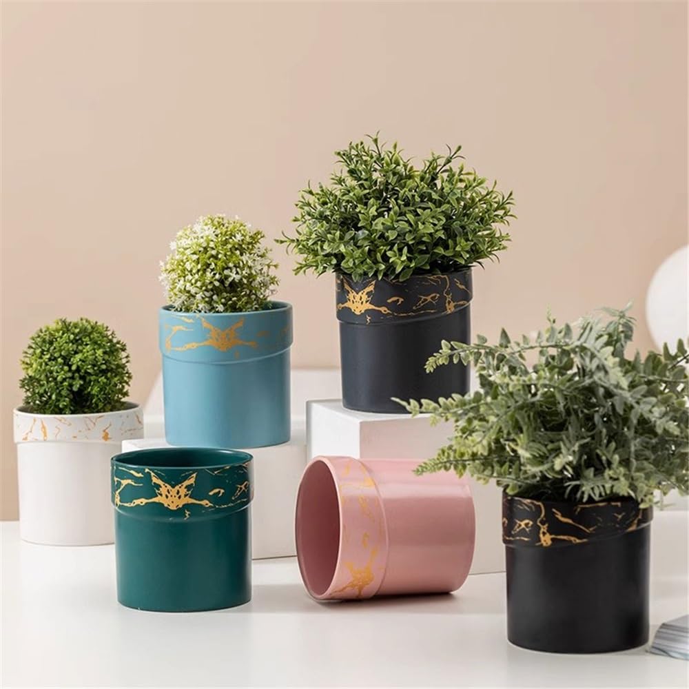 Cylindryczna mała doniczka, ceramiczna doniczka stołowa z otworem drenażowym, do pokoju, na balkon, do biura, parapet, 4 kolory, niebieska
