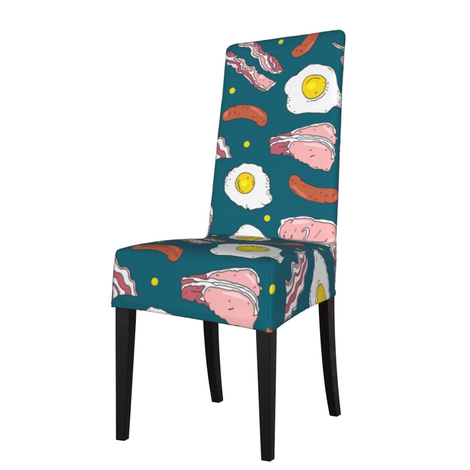 LKYMOH Breakfast Bacon Eggs Sausages Food Parties, Chair Covers Stretch Chair Slipcovers for Dining Room, for Party Pet Protection Universal Fit Soft Polyester