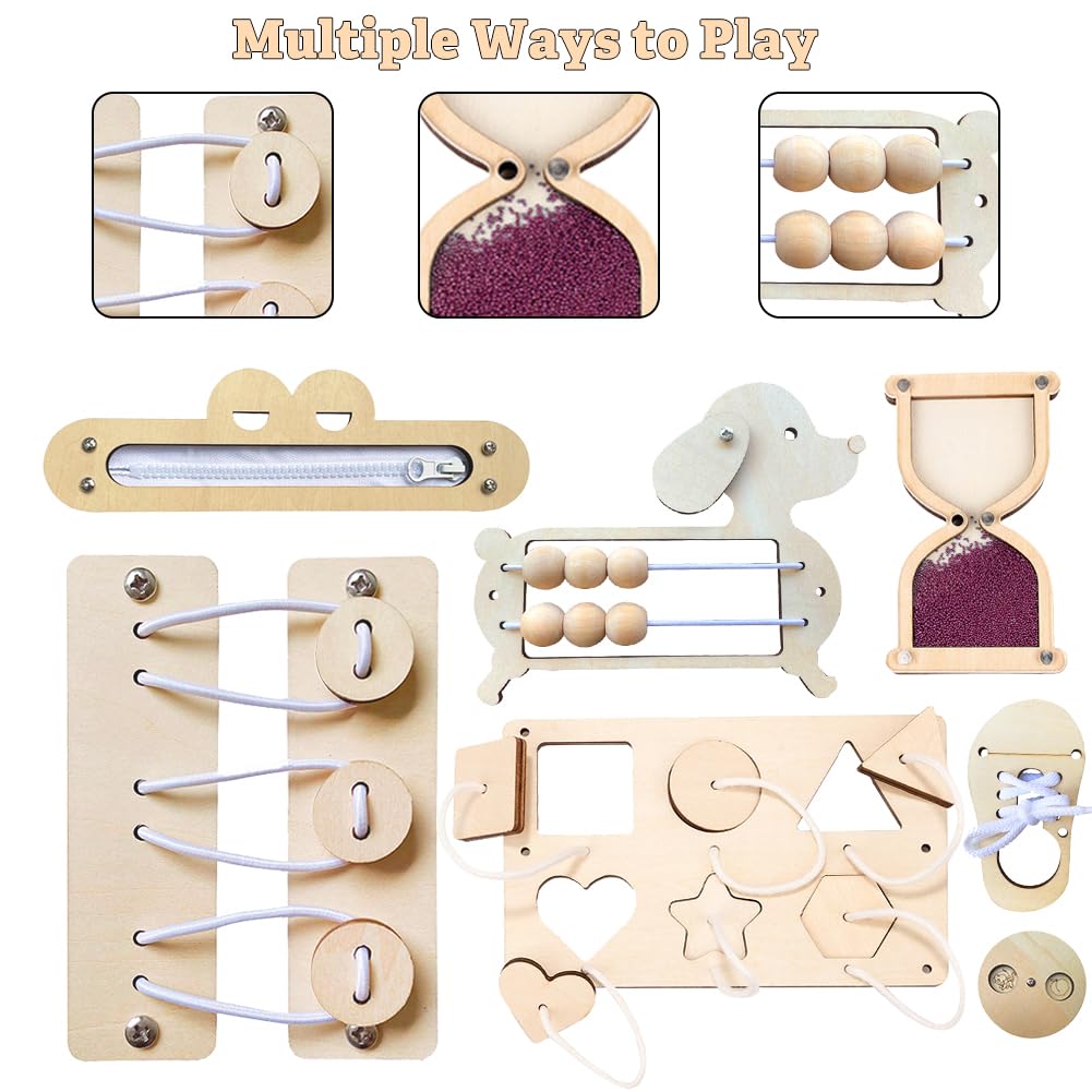 Set De 7 Accesorios Montessori Busy Board De Madera, Para Niños De 1 A 6 Años, Incluye ábaco Y Cremallera