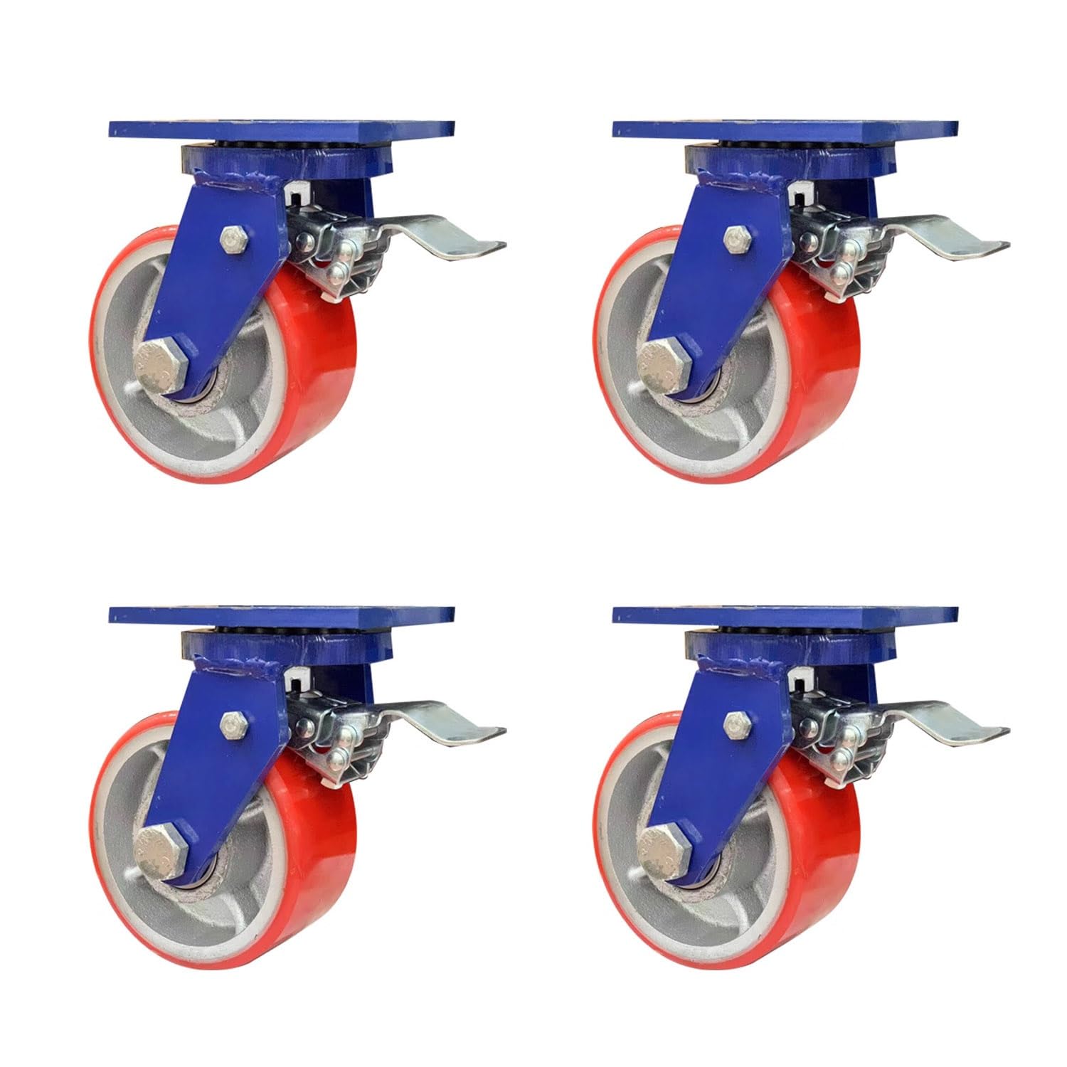 200/300/400mm roulettes Pivotantes Charge Lourde, Charge 1200kg, avec Frein à Double Blocage, Polyuréthane Roue de Transport pour Industriel, Lot de 4(4*Brake,8in(200mm))