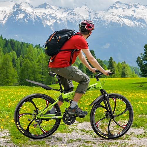 Image of Outroad 26 Inch Folding Mountain Bike, 21 Speed Full Suspension High-Carbon Steel MTB Foldable Bicycle, Dual Disc Brake Non-Slip Adjustable Seat Folding Bikes for Adults /Men /Women, Black, Orange