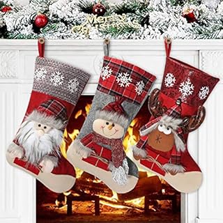 Awroutdoor Christmas Stocking Set of 3, 18" Large Xmas Sock Sack Gift Bag for Tree Decoration Christmas Ornament Candy Pouch Bag Theme Santa, Snowman, Reindeer