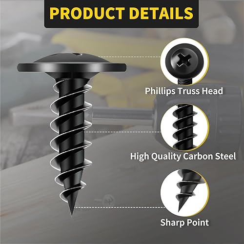 Miniatura 2 de Tornillos para madera de 12 pulgada, 160 tornillos de madera negra con cabeza de truss Phillips premium, electroforesis autorroscante, cabeza de
