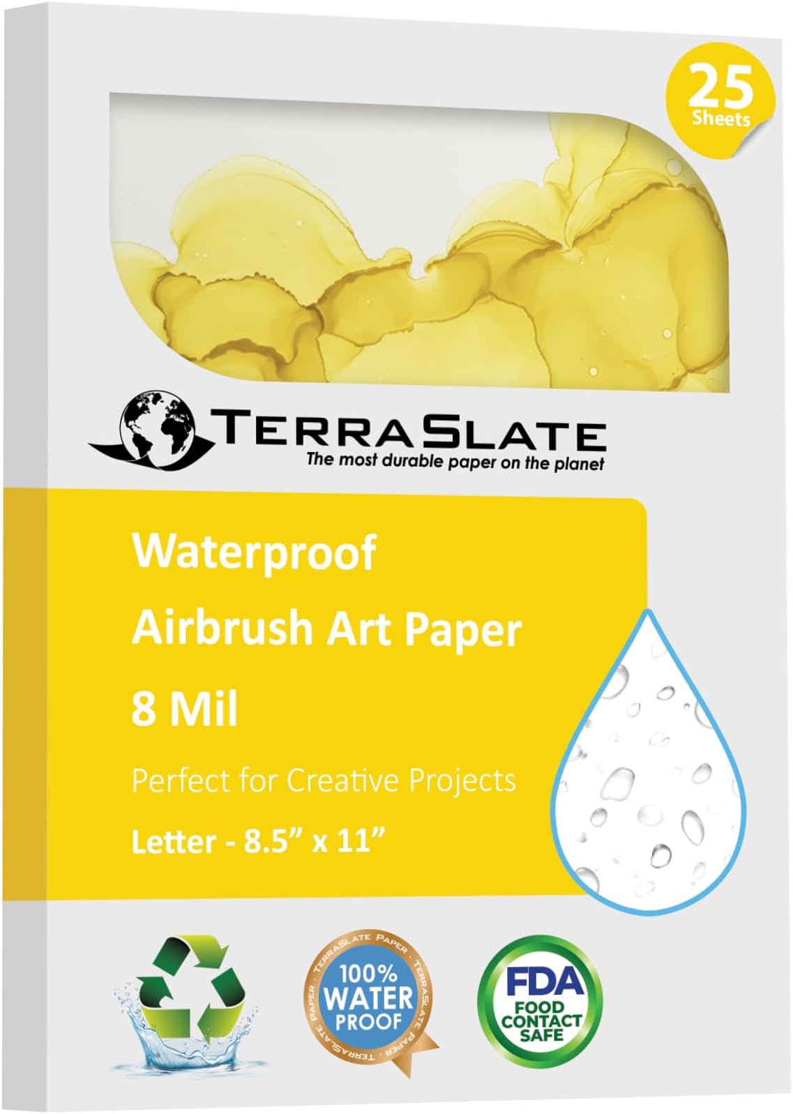 TerraSlate Paper 8 Mil 8.5" x 11" Airbrush Art Paper, Drawing Paper, Painting Paper, Sketch Paper, 25 Sheets