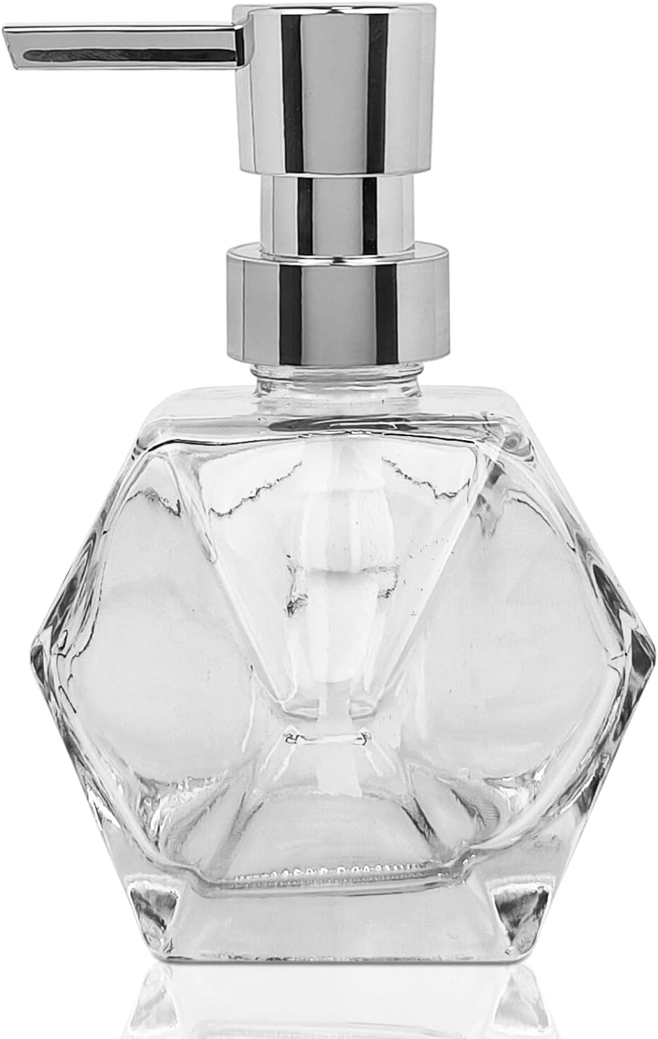 Clear Glass Soap Dispenser with Silver Plastic Rust Proof Pump, Refillable Thick Glass Soap Dispenser for Kitchen, Bathroom, Farmhouse