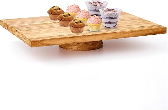 Rectangular Wood Cake Stand, Rustic Square Cake Dessert Display Platter, Tall Tierd Footed Cake Plate, Large Charcuterie Board, Wedding Birthday Party Holiday Christmas Essentials 17 x 11.8 x 2.8 Inch