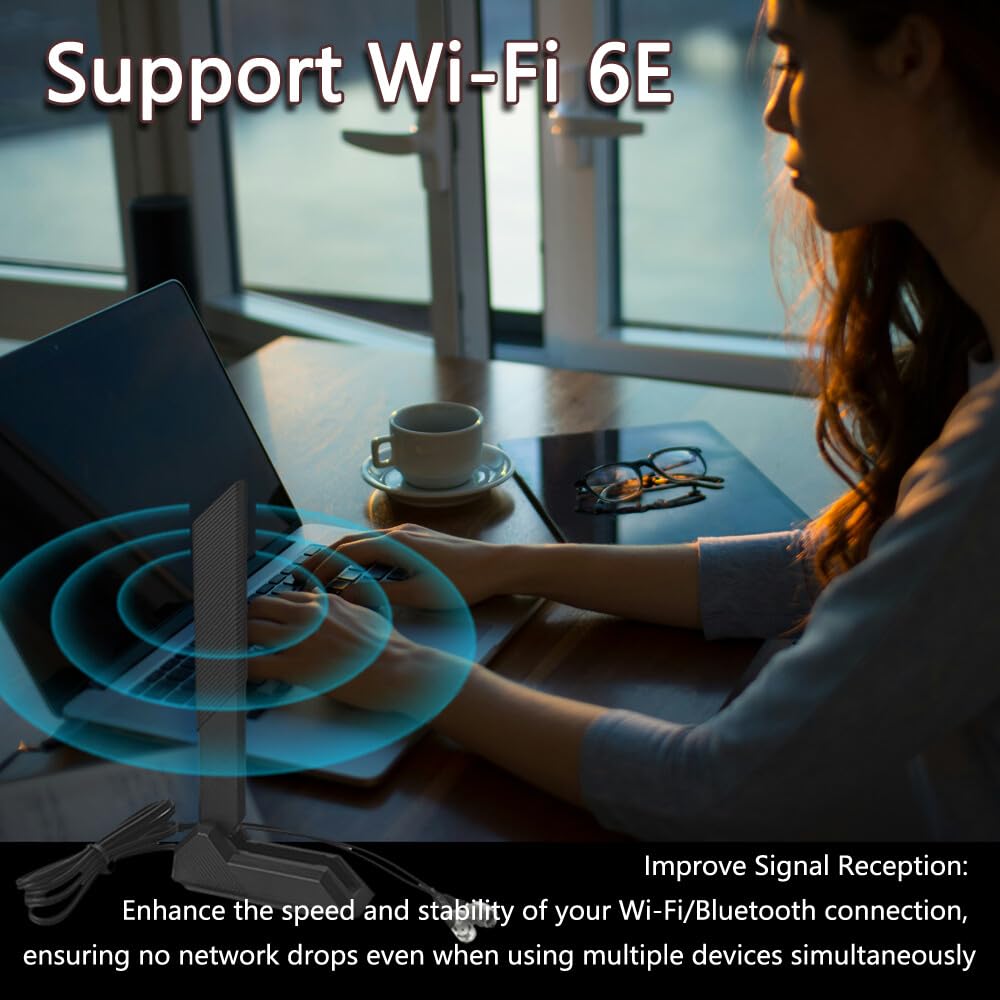 JINTAI Antena WiFi 6E Tri-Band High Gain 9dBi z podstawą magnetyczną do komputerów stacjonarnych PC - 360° osłona wielokierunkowa obsługuje 2,4 GHz/5,8 GHz/6 GHz Bluetooth PCI-E WiFi 6/6E karty PCI-E