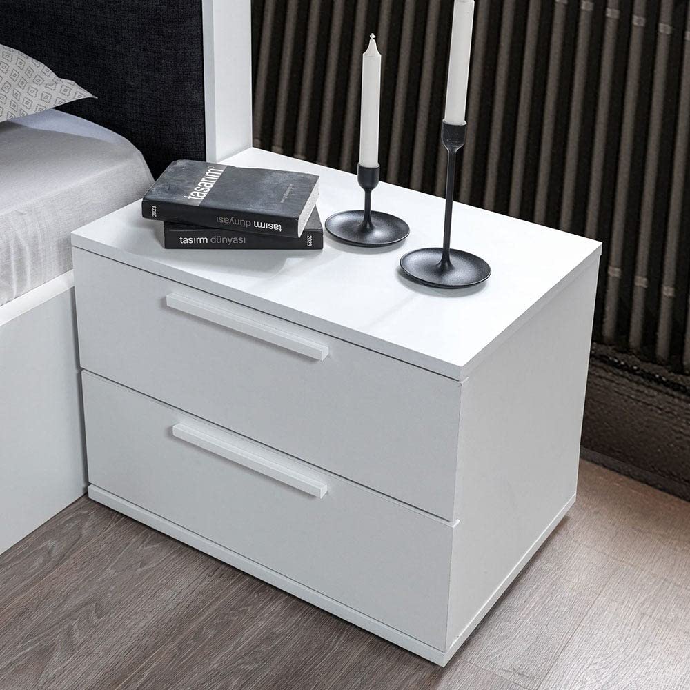 Danube HomeSerenity Night Stand | Multifunctional Bedside Table | Space Saving Nightstand End Table Storage | Modern Design Furnitures For Bedroom, Living Room-L55xW41xH43.5 cm- White/Black