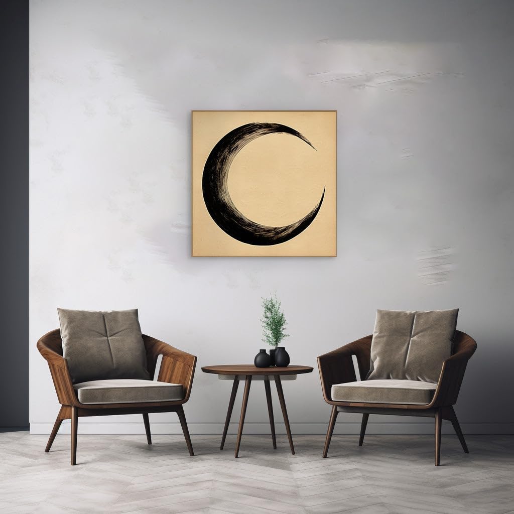Canvas for Living room. Embracing the Abyss: Perception's Play with a Moon or Circle in Art, 27 x 18 inch Canvas Wall Art - Modern Home Decor