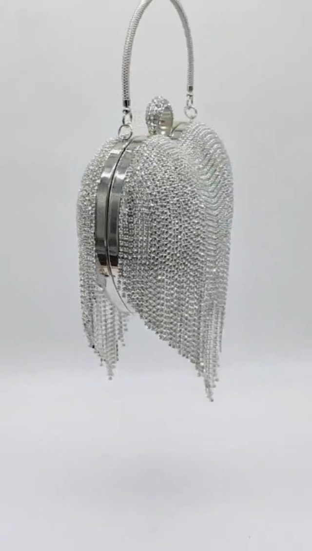 UMREN Women Luxury Heart Shape Tassel Evening Clutch Bag Rhinestones Wedding Party Purse Handbag - Image 5