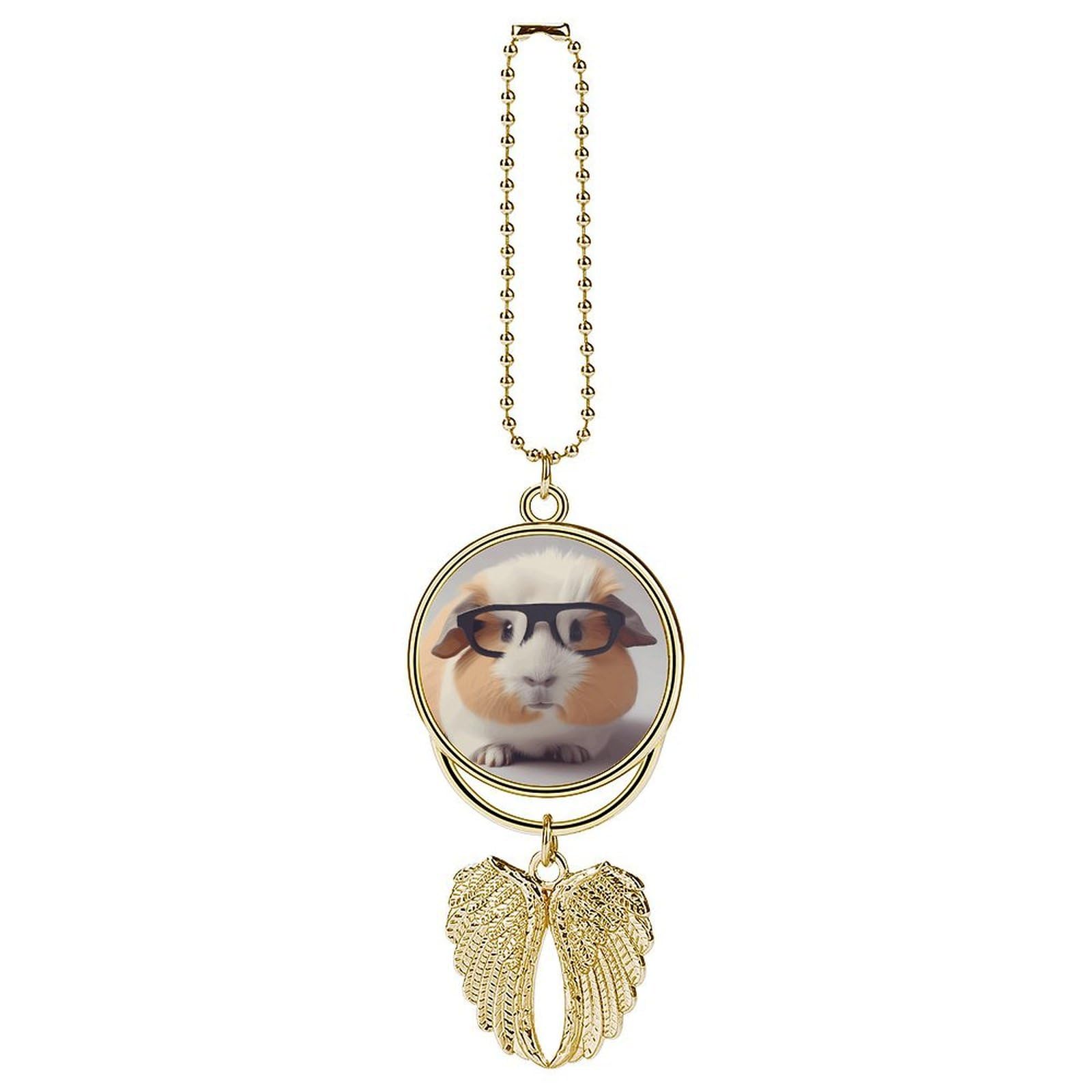 Guinea Pig Car Charm, Alloy Rear View Mirror Pendant, Bling Funny Car Hanging Ornament Gift for Women Men, Car Pendant Lucky Auto Interior Decoration Accessories Golden-Style