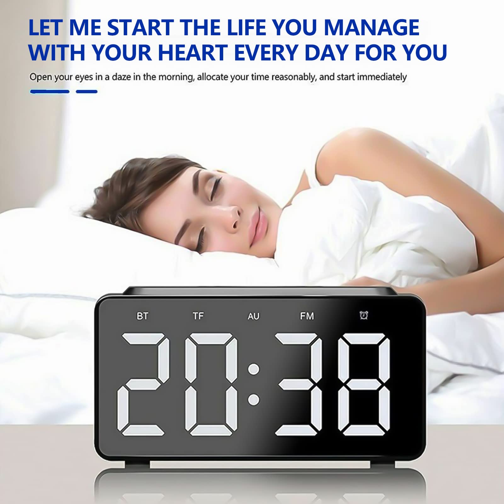 Sveglia con Caricatore Wireless, Altoparlante Multifunzione 4 in 1 LED Orologio da Tavolo Digitale Radio FM Funzione Snooze