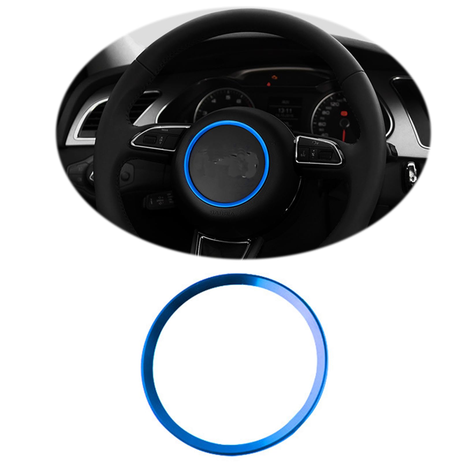 ontto 92mm Anello decorativo per volante auto accessori interni compatibile con Audi A1 A3 A4 B8 A5 A6 A7 A8 Q3 Q5 Q7 SQ5 S1 S3 S4 S5 S6 RS3 RS5 emblema logo adesivo per volante accessori auto - C blu