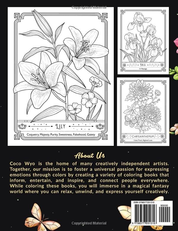 Miniatura 2 de The Language of Flowers Adult Coloring Book Features Different Flowers With Floriography For Stress Relief And Relaxation