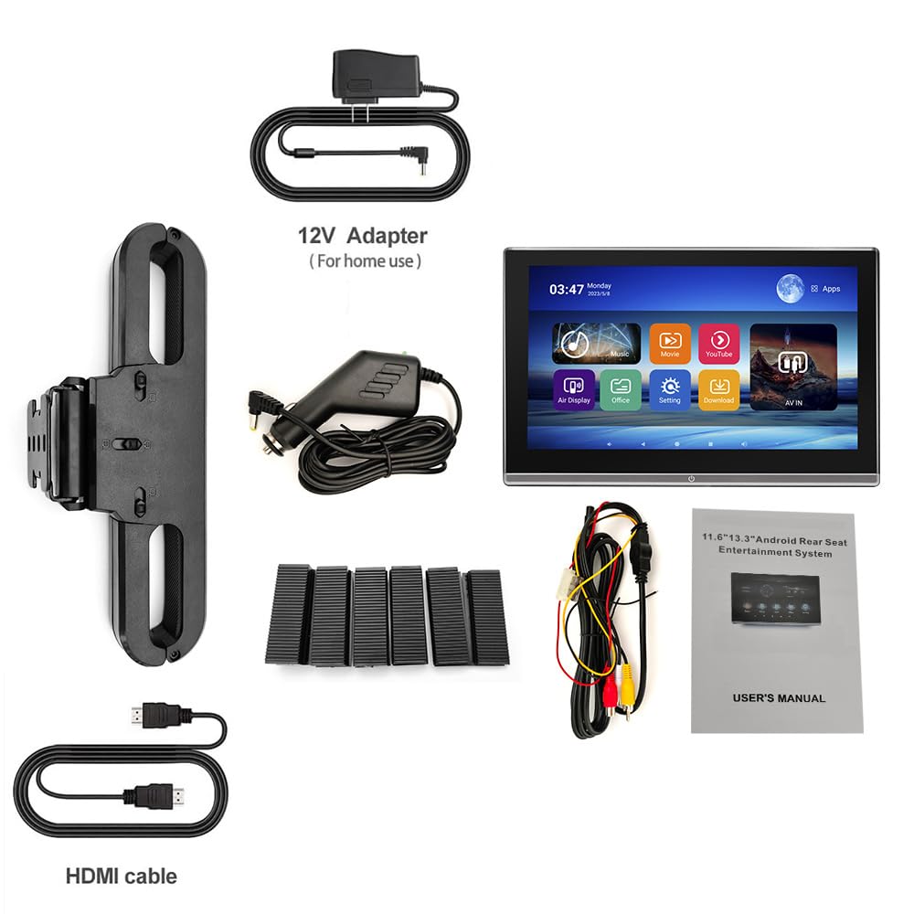 Android12 4K Lecteur vidéo avec appuie-tête 35,6 cm avec USB, entrée HDMI, carte SD, prise casque, lecteur vidéo portable avec écran tactile WiFi avec Bluetooth, FM et 2 Go de RAM + 32 Go (2