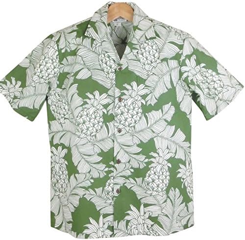 Amazon アロハシャツ ハワイ製 メンズ グラスグリーン パイナップル バナナ葉柄 Aloha Republic シャツ 通販