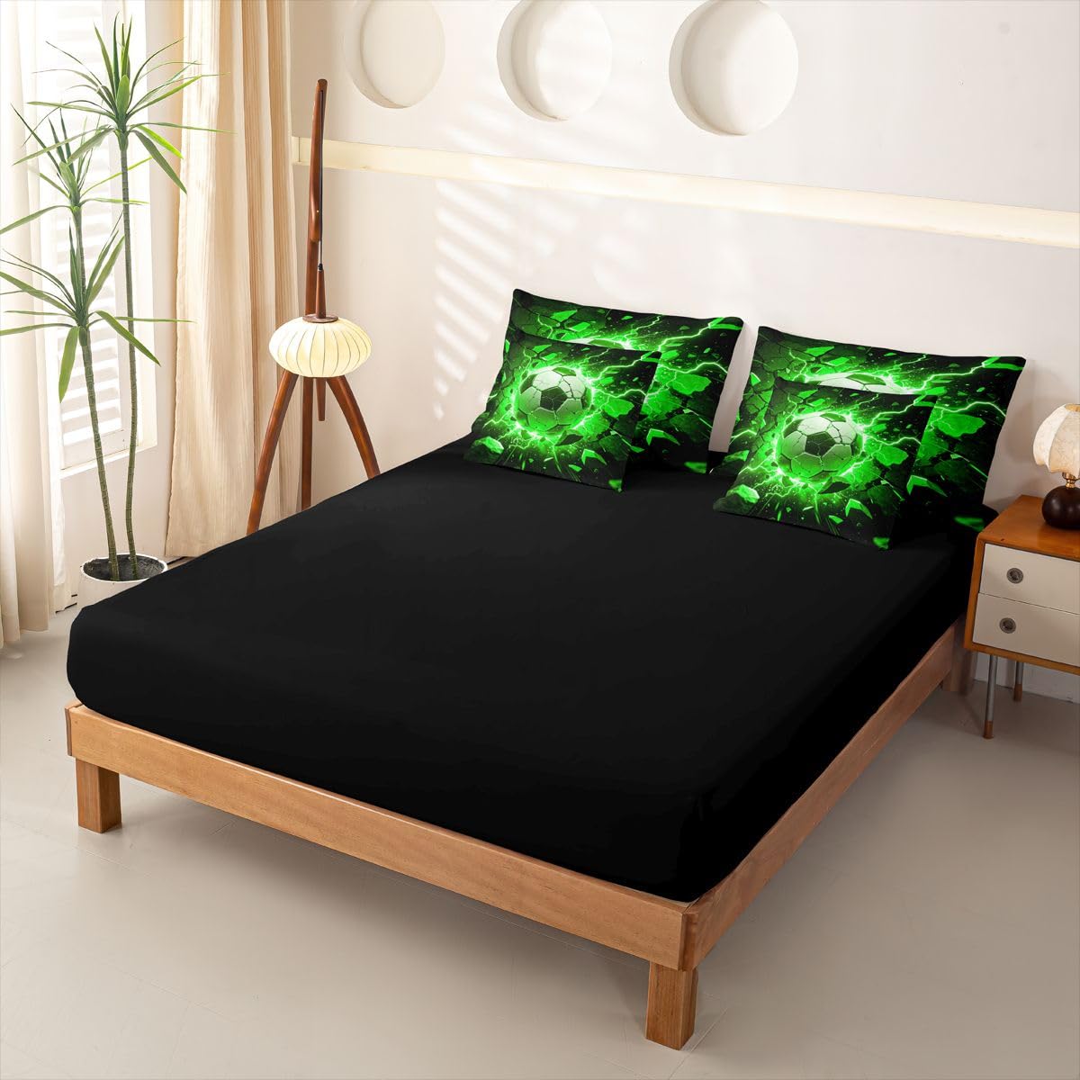 Loussiesd Juego de funda de edredón de fútbol de 7 piezas, tamaño individual, juego de ropa de cama para niños y niñas, juego de cama con funda de edredón, sábanas, fundas de almohada, fundas de cojín