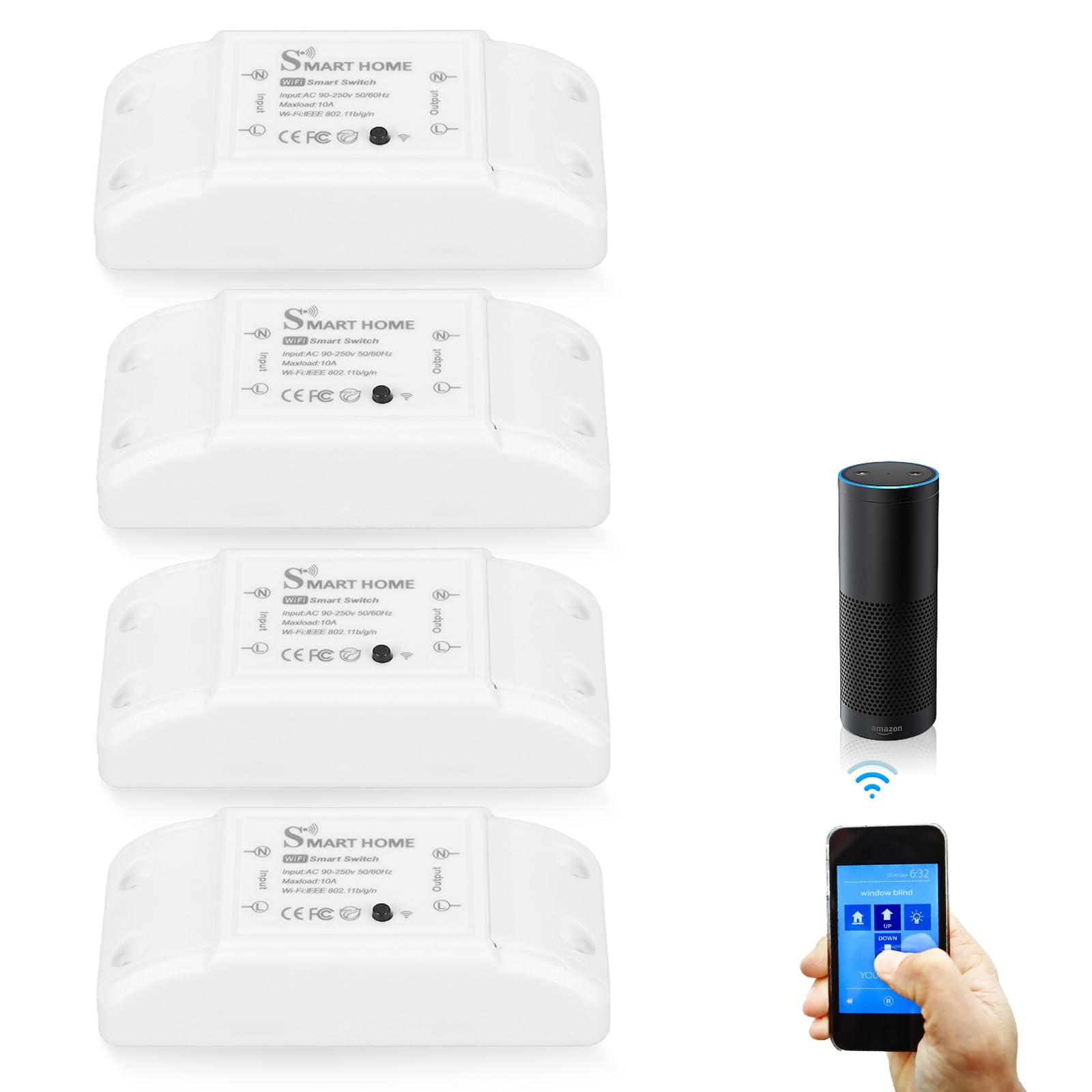 4 interruptores de luz WiFi compatibles con Alexa y Google Home, módulo dual WiFi+Bluetooth, interruptor inteligente WiFi, módulo de relé con protección contra sobrecalentamiento