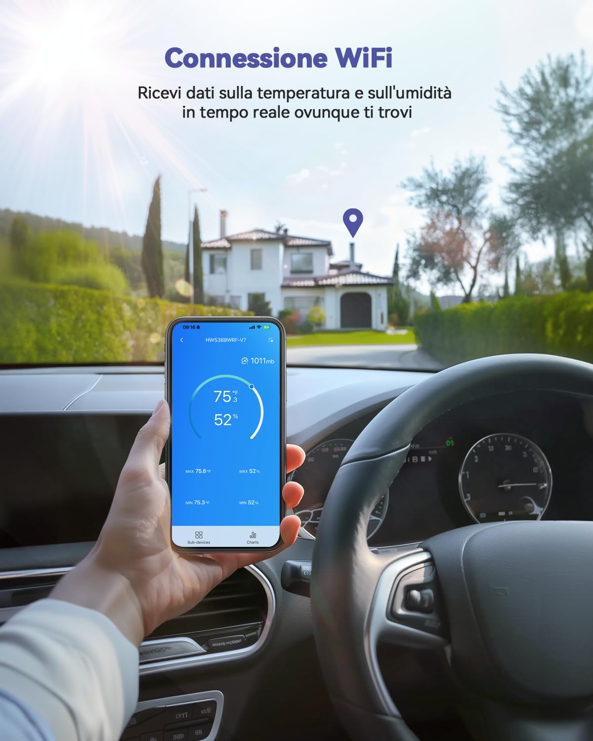 Stazione meteo WiFi con APP, display a colori da 7,5 pollici, stazione meteo wireless con 3 sensori wireless, stazione meteo wireless per interni ed esterni con previsioni Internet in tempo reale