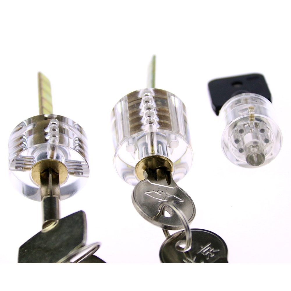 Cerradura transparente de práctica de cerradura, estructura interna claramente visible, cerradura de entrenamiento transparente para cerrajero, principiante (9 candados)