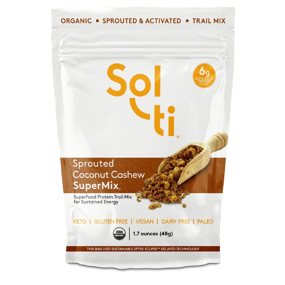 Photo 1 of Sol-ti SuperFood Organic Sprouted & Activated Trail Mix - High Protein - Coconut Cashew SuperMix® (6 Bags, 1.7 oz Each)