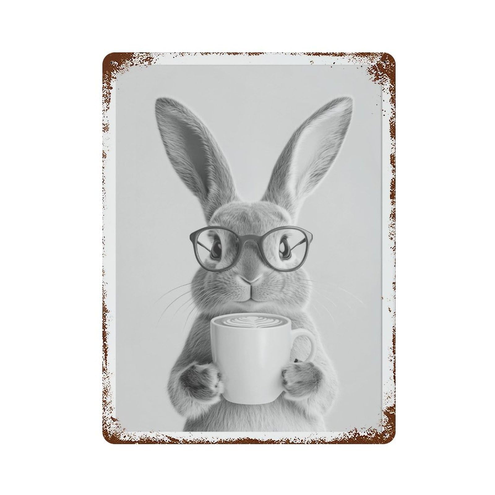 xiaoxiaoshen Rabbit Drinking Coffee Bar Decor, Funny Bunny Wall Decor Art Metal Tin Poster Modern Home Decor Art Home Bar Shop Decorations Vintage Sign 40x30cm