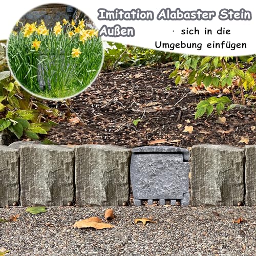 NAIZY Gartensteckdose Stein-Optik Aussensteckdose Wasserdicht IP44 Außensteckdose mit 4 Schutzkontakt Steckdose Außen inkl. 3 m Verlängerung Mehrfachsteckdose Garten Outdoor Steckdosen