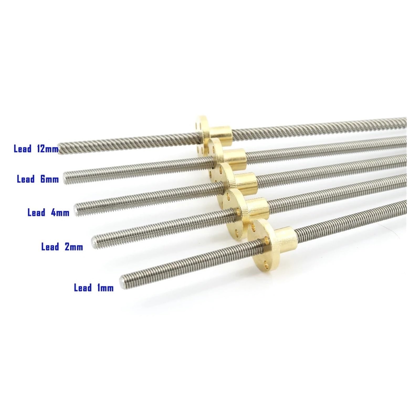 Metal Ball Screw nut Screws T5 Diameter 5mm Length 200mm Lead 1mm 2mm 4mm Trapezoidal 1pcs with Brass Nut(Lead 1mm)