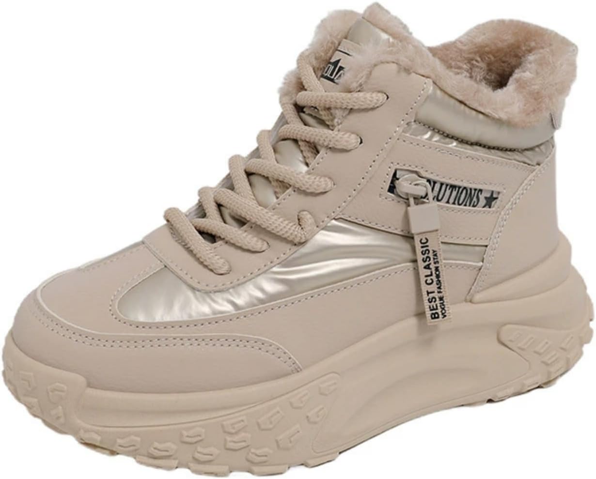 CROSSBABY Women's Winter Plus Velvet New Versatile Warm High Top Boots Winter Shoes