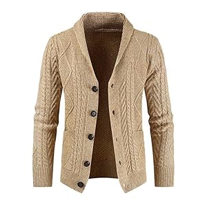 Mens Casual Shawl Collar Cardigan Sweater Slim Fit Cable Knit Button up Sweaters with Pockets