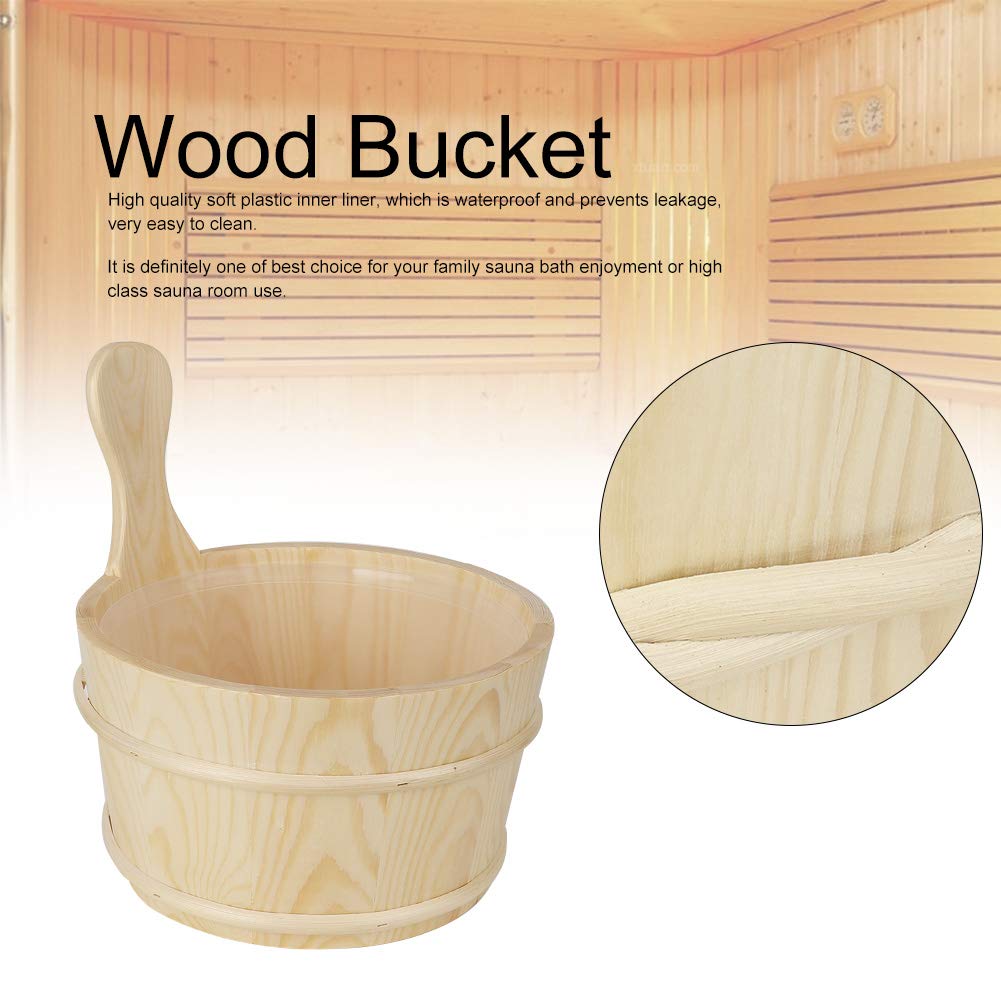 Sauna Accessories for Spa Bathrooms, Sauna Bucket with Soft Plastic Inner Liner Made of Natural Wooden Material Waterproof and Prevents Leakage Wooden Bucket for Saunas Steam Baths