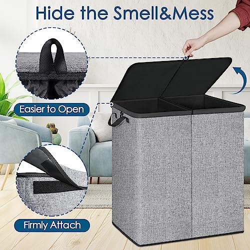 Large Double Laundry Hamper 150L With Lid, Dual Laundry Hamper 2 Section With Removable Bags, Foldable Hampers For Laundry 2 Compartment For Bathroom Bedroom, Durable Storage Basket For Clothes Toys #TOP4