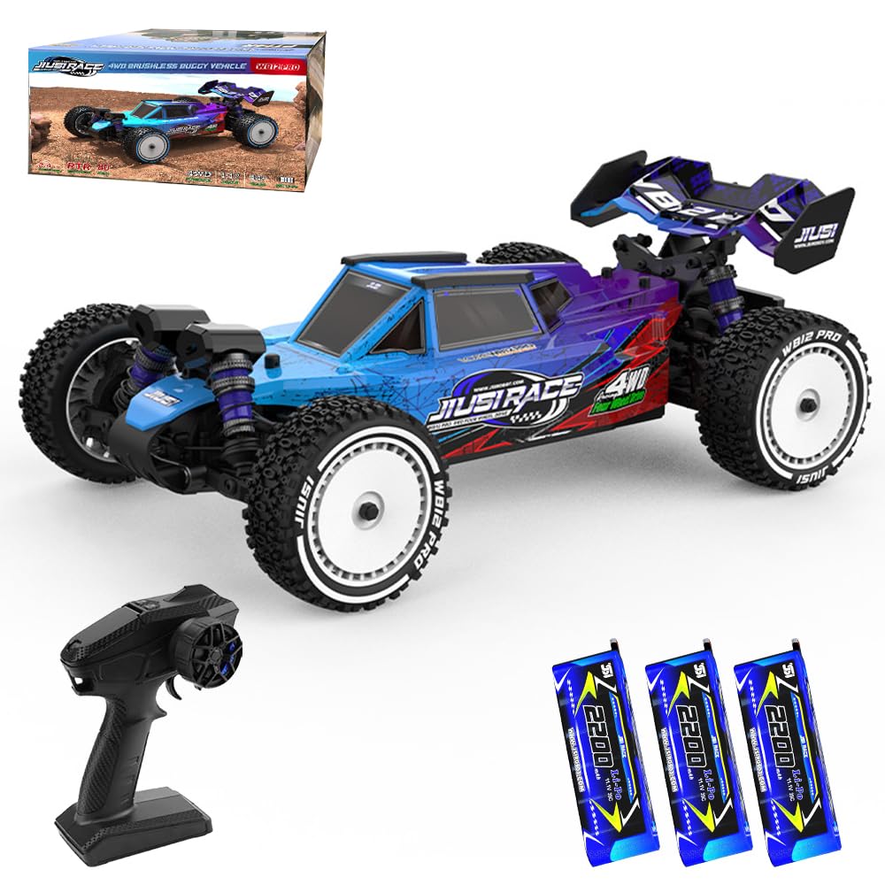 X-Verse 1:12, 100 km/H, auto telecomandata, 4 WD, camion radiocomandato veloce, con motore 3S, 2,4 GHz, All Terrain Offroad RC Truggy per adulti (3 batterie, blu)