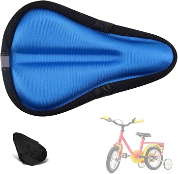 Kids Gel Bike Seat Cushion Cover for Boys Girls,9"x6"Memory Foam Children Bicycle Saddle Pad with Water&Dust Resistant Cover