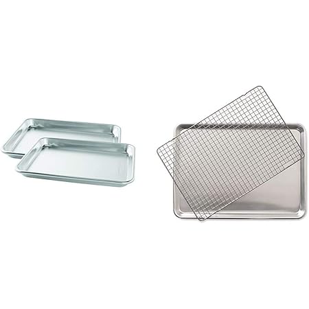 Nordic Ware Natural Aluminum Commercial Baker's Quarter Sheet, 2-Pack & Half Sheet with Oven Safe Nonstick Grid, 2 Piece Set, Natural
