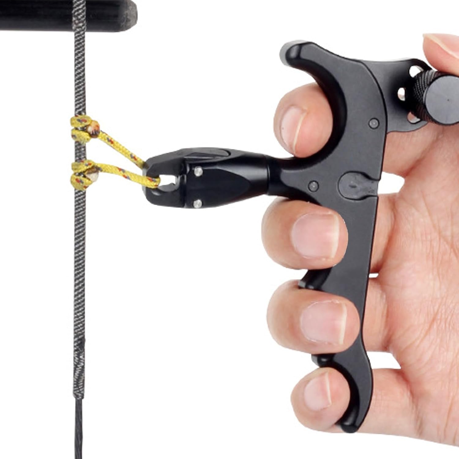 4-Finger Grip Release Aid, Auto-Closing 360° Rotating Design for Compound Bows, Archery Accessory for Outdoor Shooting and Hunting