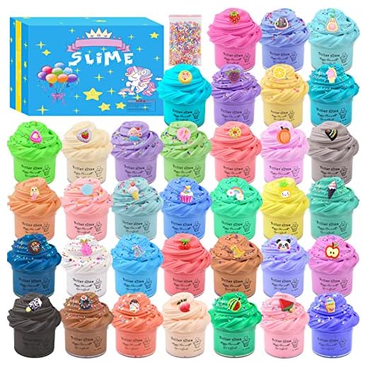 35 Pack Mini Butter Slime Kit, Scented Fluffy Slime Kits for Girs and Boys, with Unicorn Cute Slime Accessories, Super Soft & Non-Sticky, For Girls Boys Kids Scented Slime Party Fun Stress Relief Toys