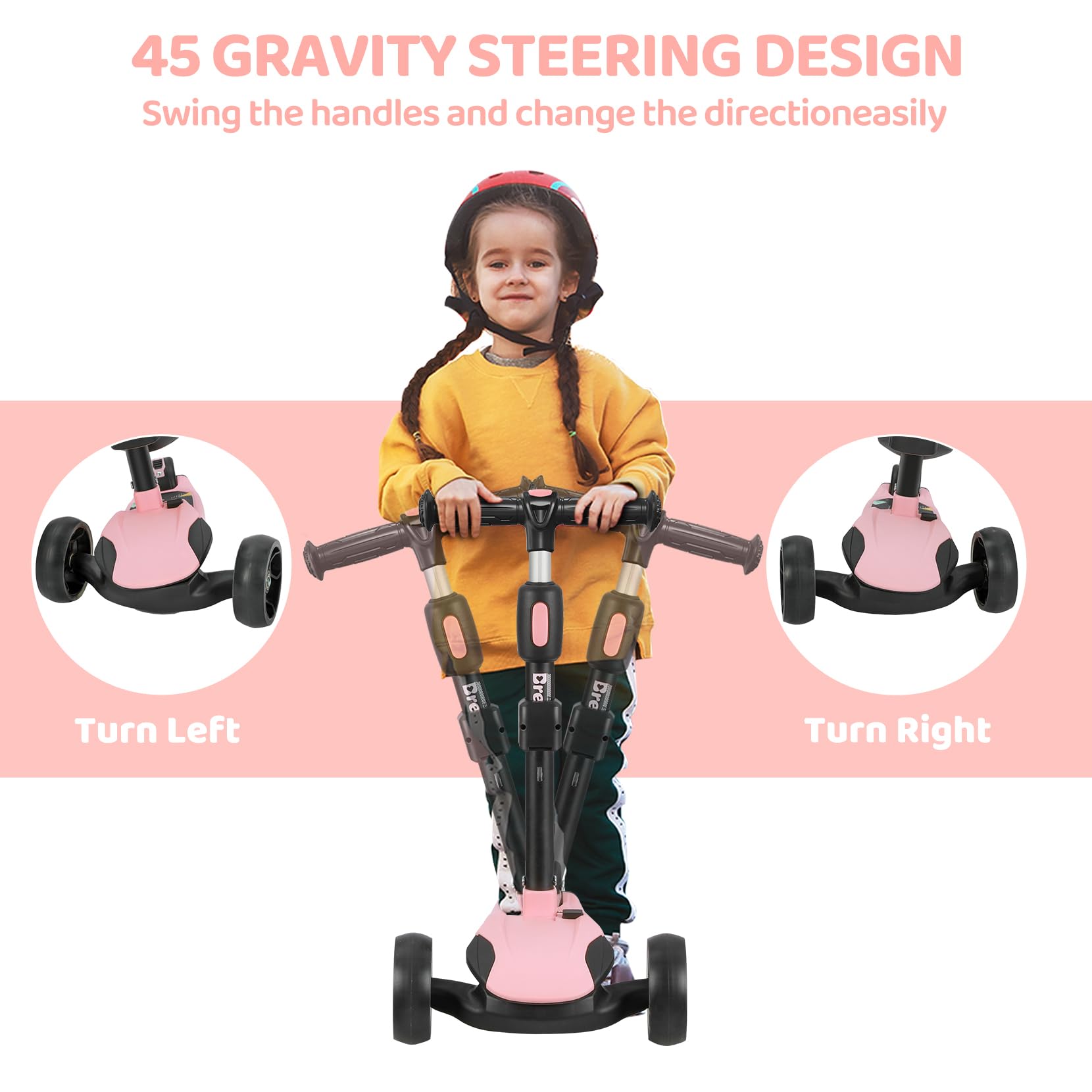Kinderroller, Roller Kinder mit LED-Rädern, Kinder Scooter mit Stufenlos Einstellbar, Faltbarer Kinderroller ab 3 Jahren