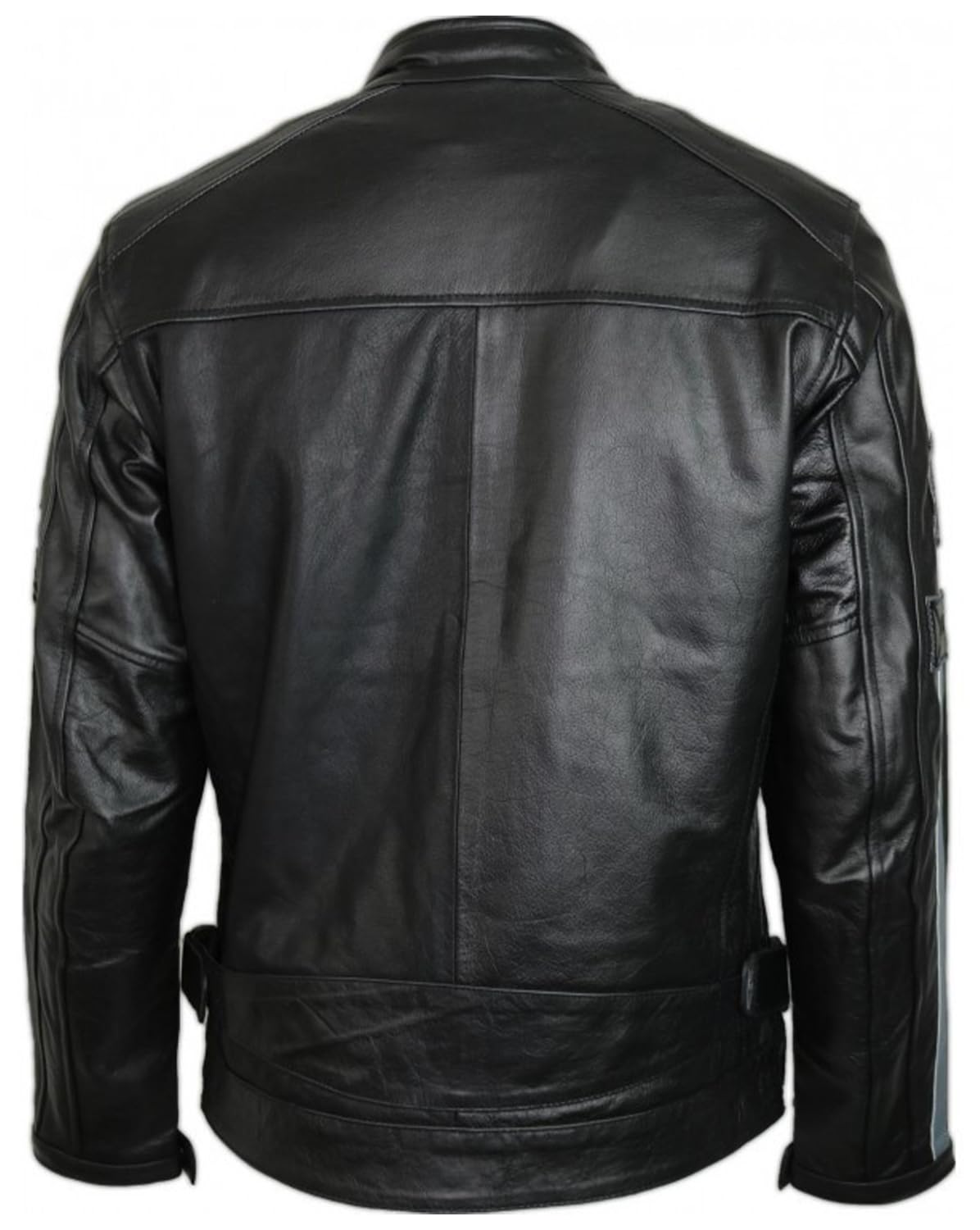 MDM Herren Motorrad Streifen Jacke Highway Bikerjacke aus echtem Leder