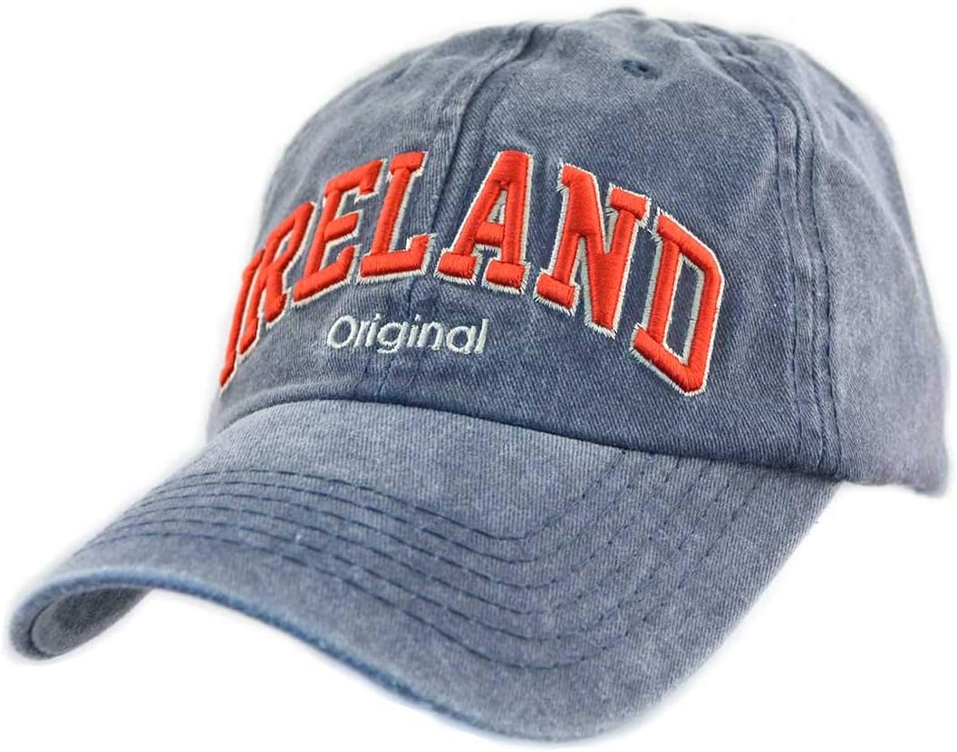 Navy Baseball Cap With Red Ireland Original Text Design With Adjustable Strap One Size