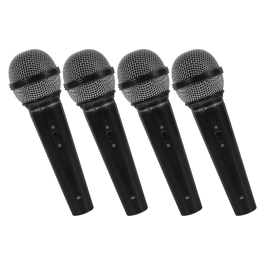 TOPPERFUN 4Pcs Microphone Props, Plastic Fake Microphone Toy, Fun Stage Toy, Simulate Speech Practice, Halloween Christmas Karaoke Fake for Costume