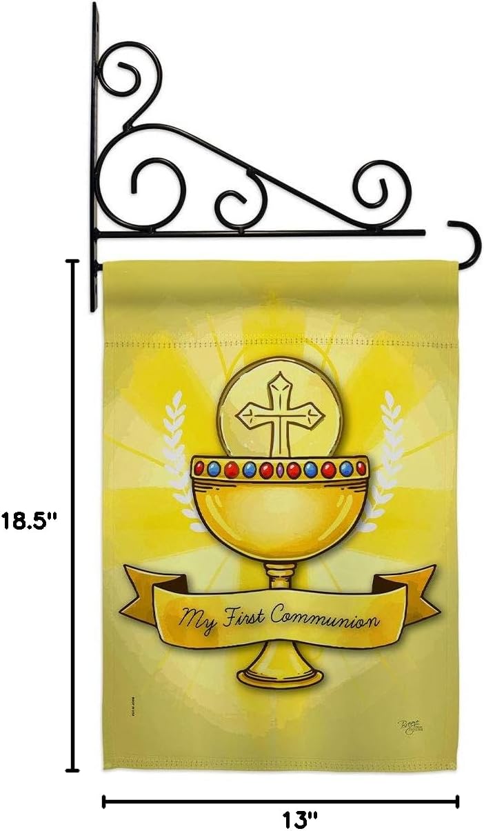 My Holy Communion Garden Flag Set Wall Holder Religious First Cross Chalice Eucharist Christian Religion Tradition Small Decorative Gift Yard House Banner Made In USA 13 X 18.5