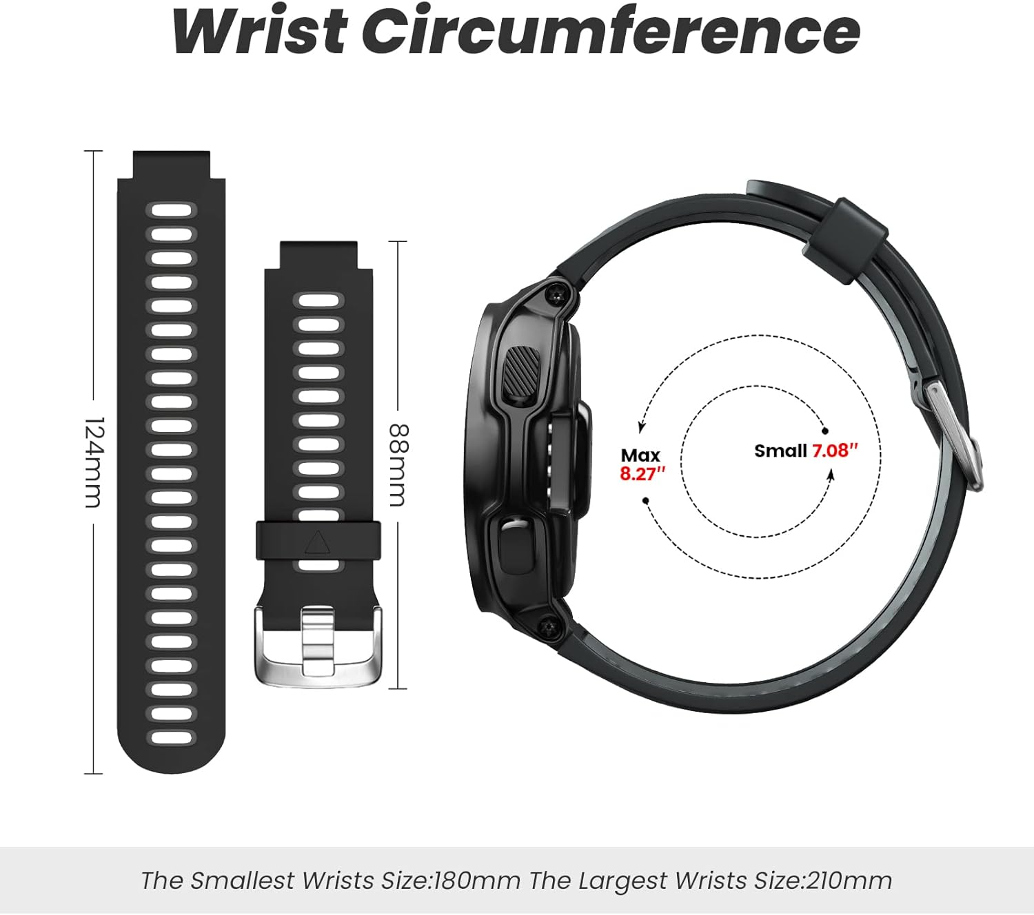 NotoCity Silicone Watch Band Replacement Solft Silicone Strap Compatible Forerunner 230/220/ 235/620/ 630/ 735XT/ Approach S20/ S5/ S6-Black Gray