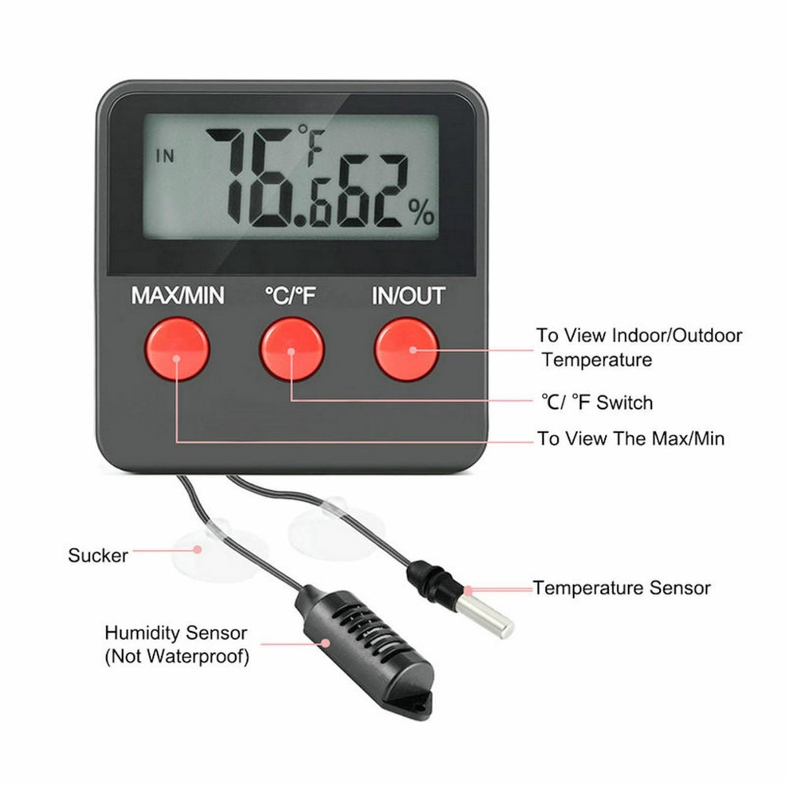 Misuratore digitale di temperatura e umidità Display LCD Termoigrometro for incubatrice da esterno con sonda for sensore di uova da cova for animali domestici