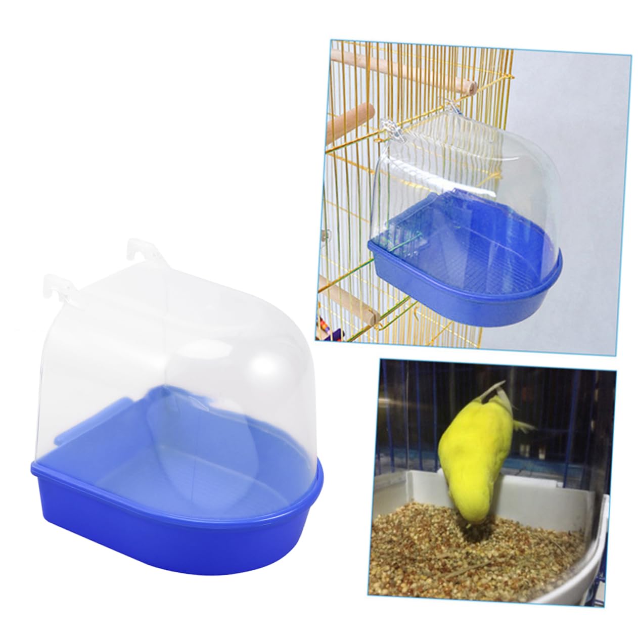 Angoily 3pezzi Bagnetto per Uccelli Coperchio Blu Vaschetta per Pappagalli e Canarini Gabbia per Uccelli Facile da Installare Accessorio per Piccoli Volatili